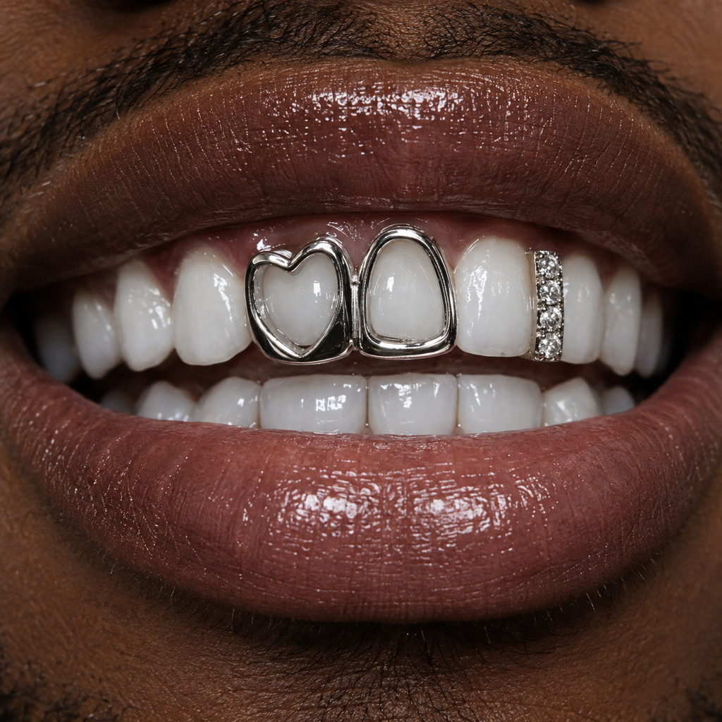 Heart & Diamond Open Grill in Silver