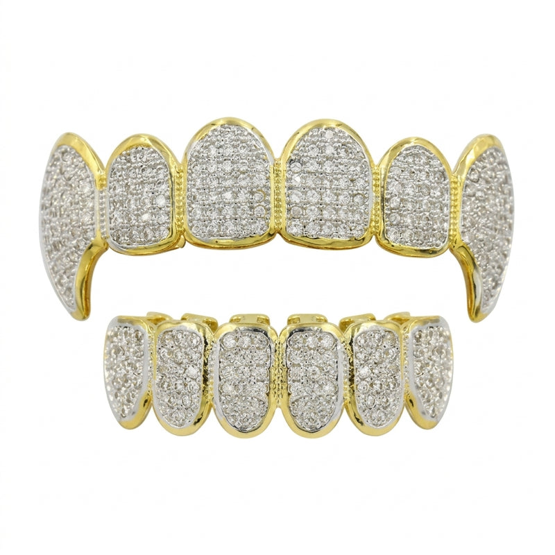 Iced Out Fang Grillz Set in Gold