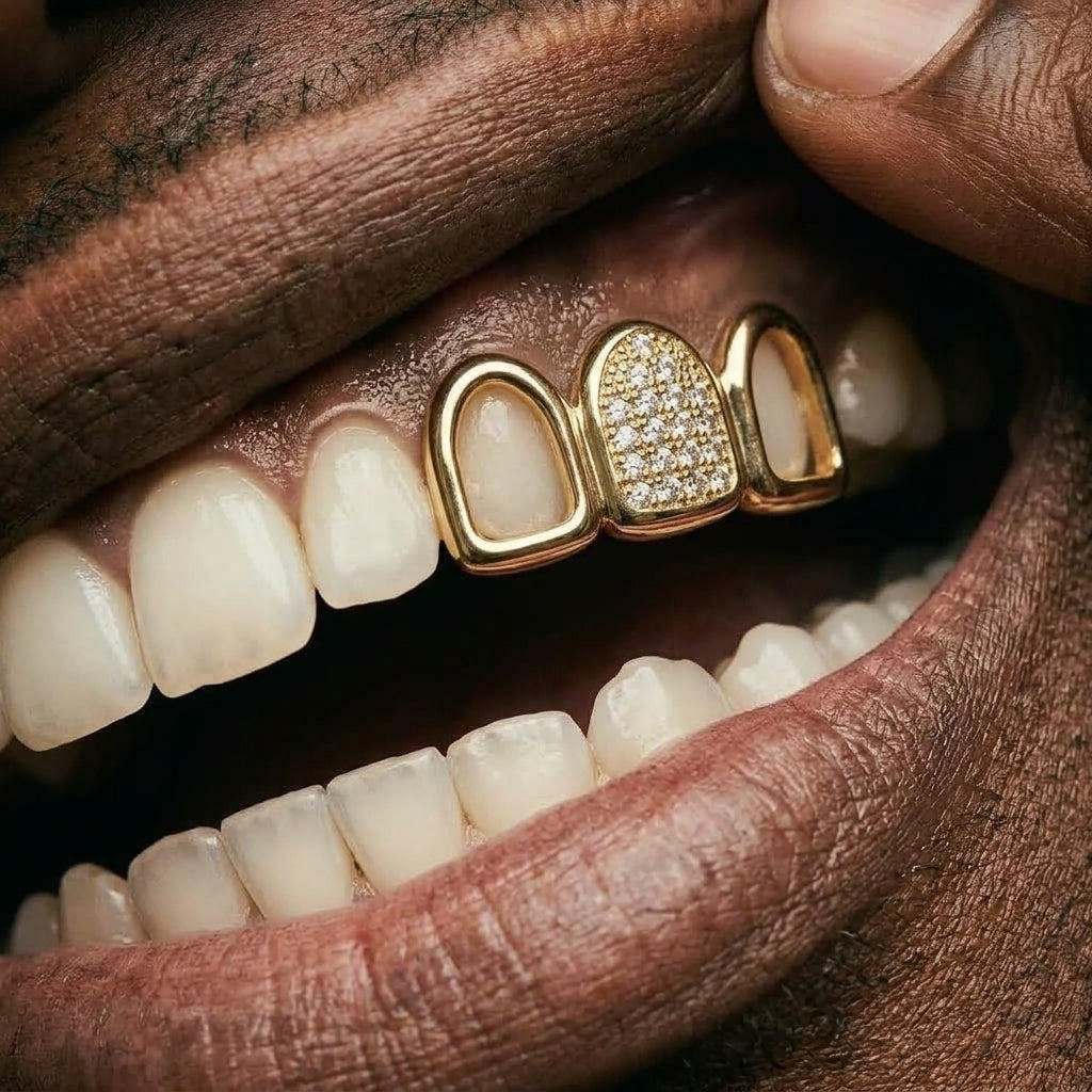Gold Open Face Diamond Grillz