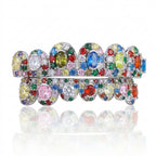 Silver Multicolor Gem Cluster Grillz