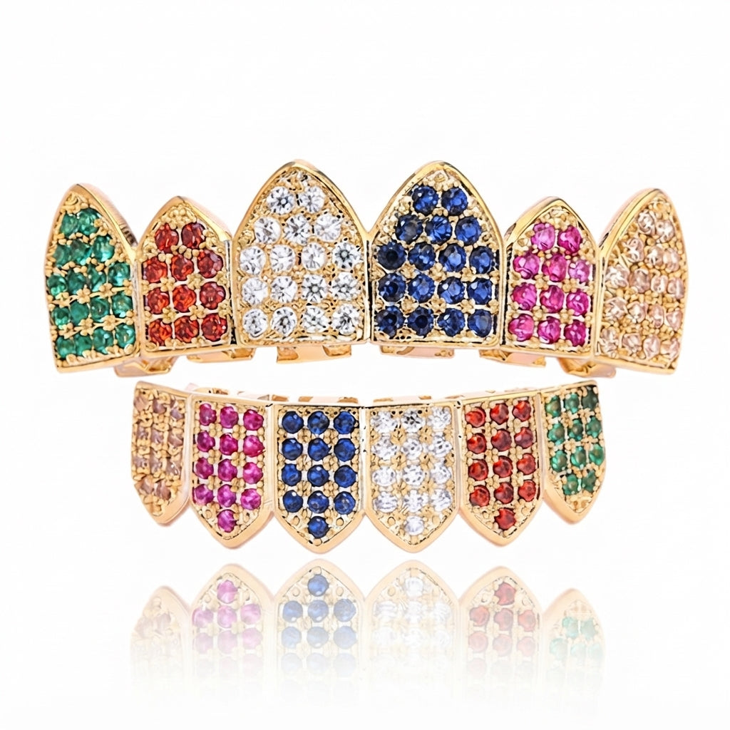 Rainbow Cathedral Gemstone Grillz in Gold