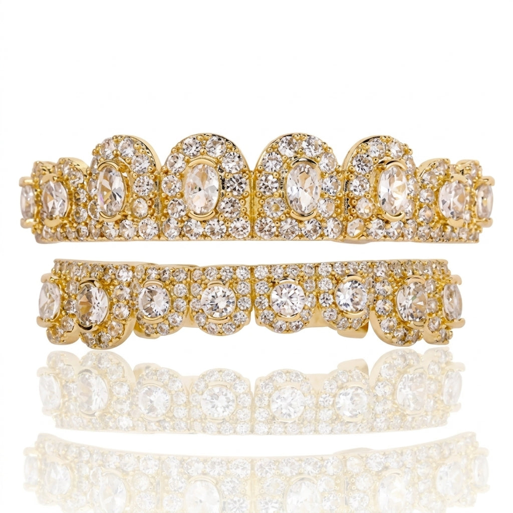 Iced Out Diamond Cluster Grillz Set in Gold
