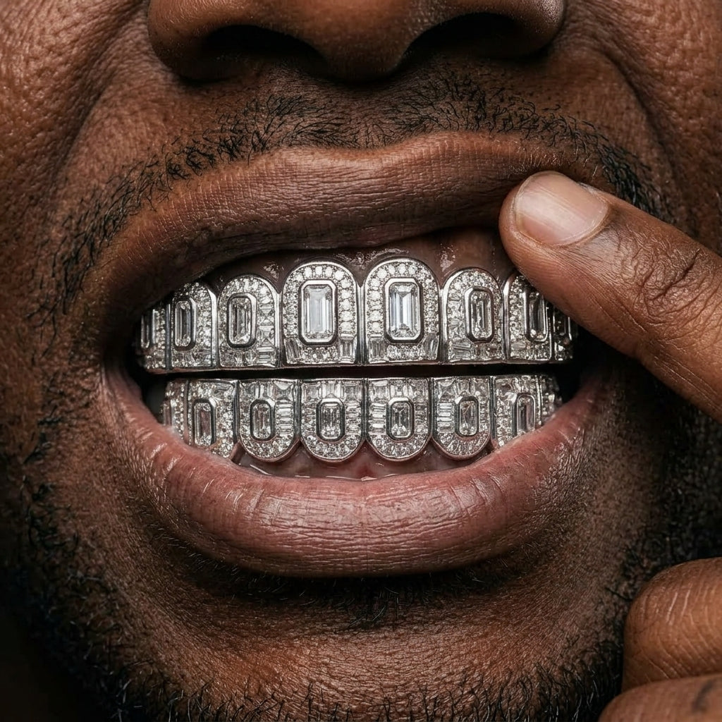 Diamond Grid Grillz in Silver