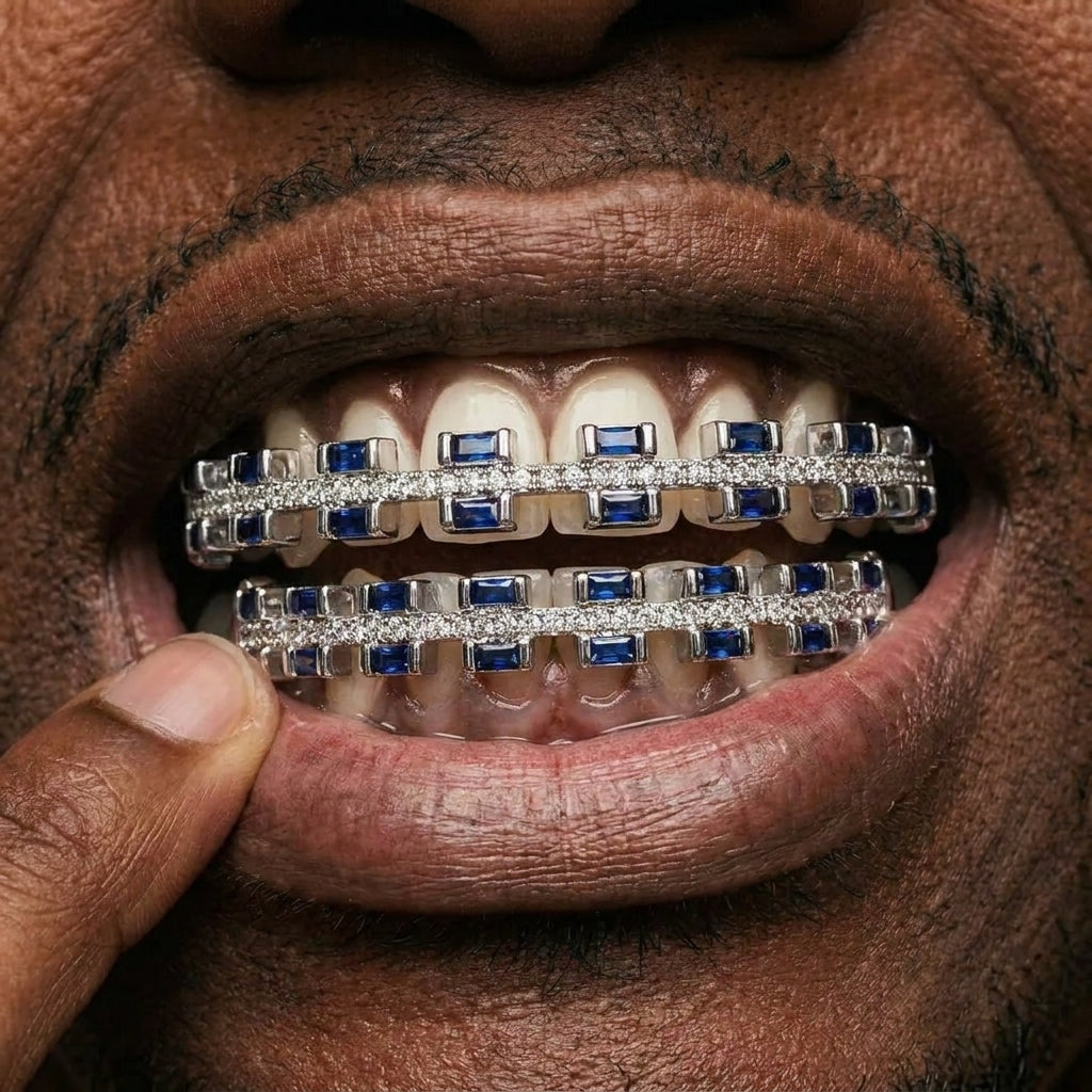 Blue Sapphire & Diamond Grillz Set