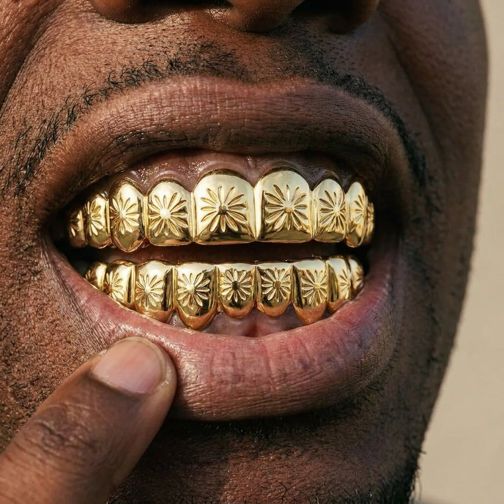 Gold Floral Engraved Grillz Set