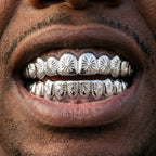 Silver Floral Engraved Grillz Set