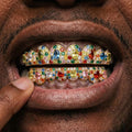 Multicolor Gem Cluster Grillz in Gold