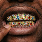 Multicolor Gem Cluster Grillz in Gold
