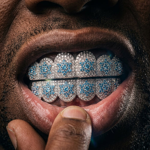 Blue Frost Bloom Grillz in Silver