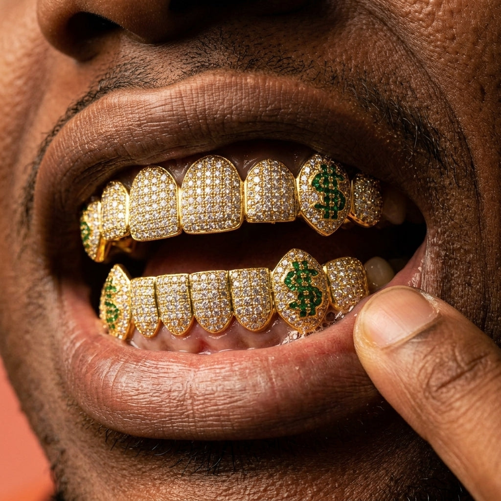 Iced Out Money Maker Grillz in Gold