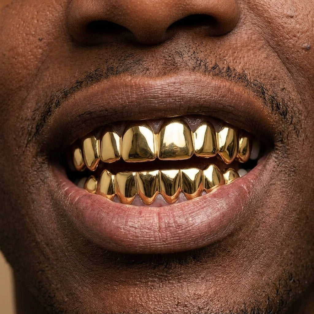 Black Hip Hop 6/6 Teeth Grills Hip Hop 14K Gold Plated Tooth Caps Decor Braces Punk Cosplay Party Braces For Fashion Women Men Jewelry