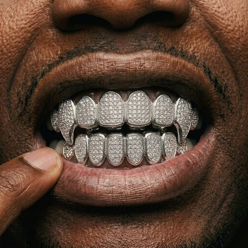 Iced Out Fang Grillz Set in Silver