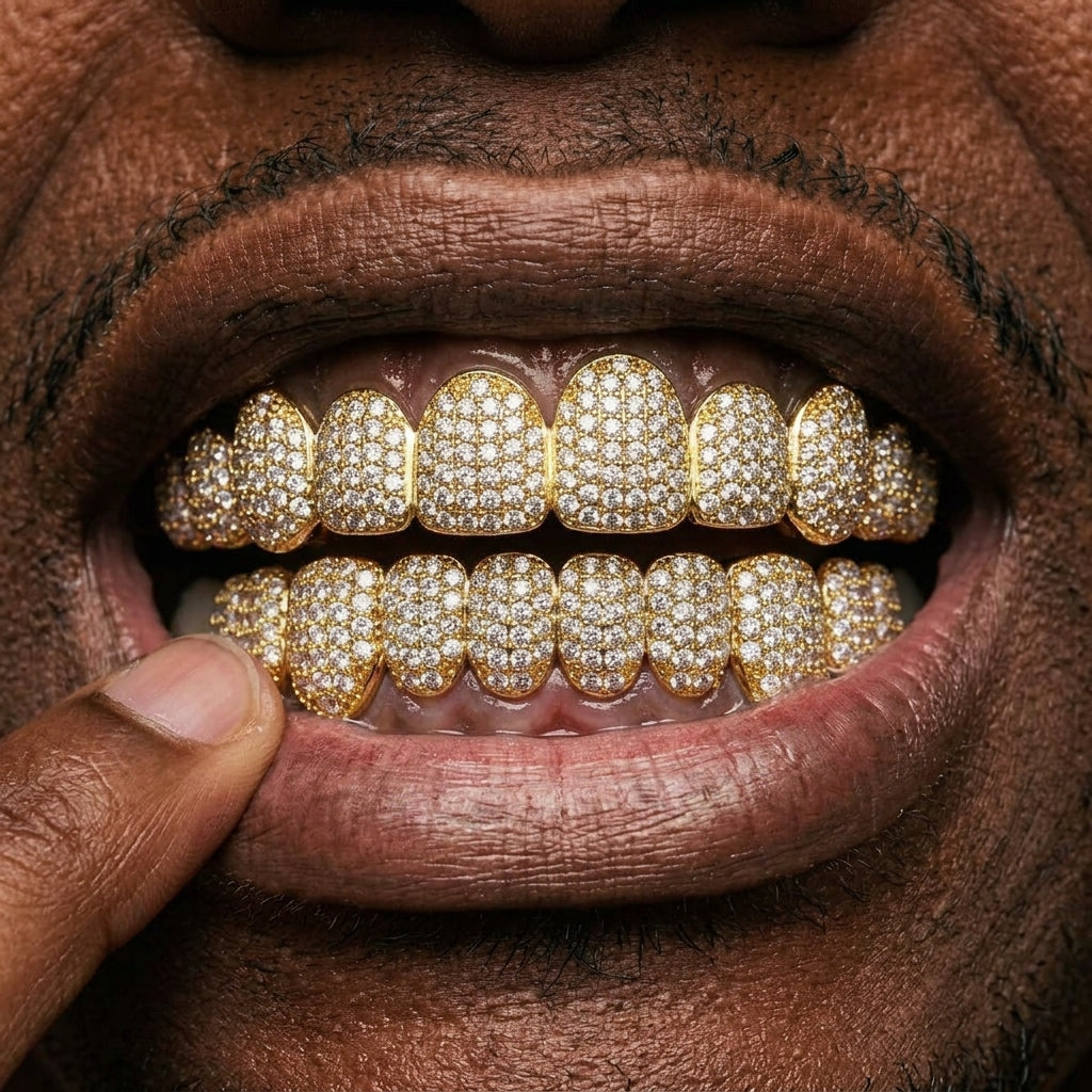 Iced Out Full Set Grillz in Gold