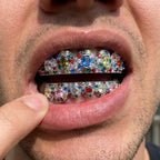 Silver Multicolor Gem Cluster Grillz