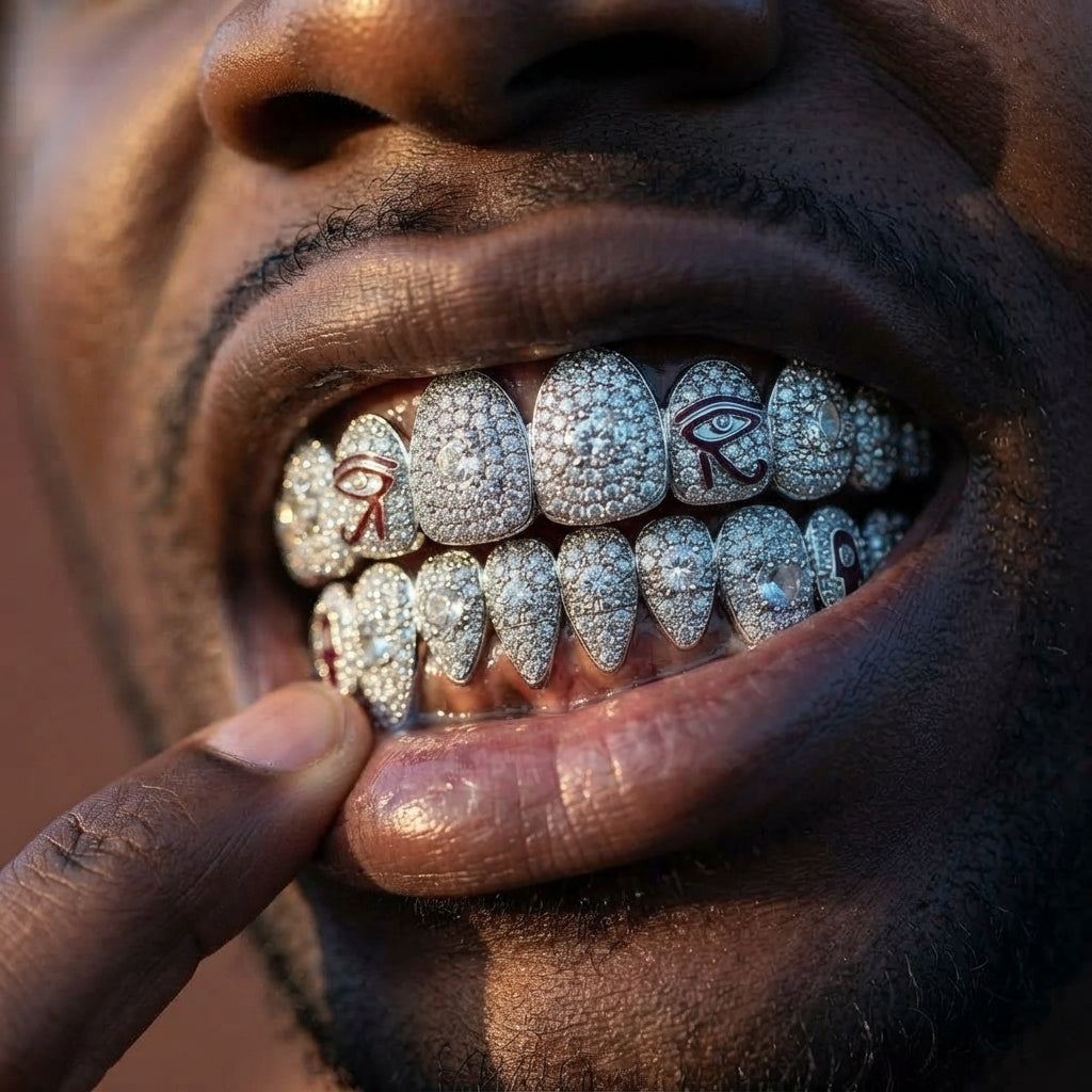 Egyptian Eye Iced Grillz in Silver