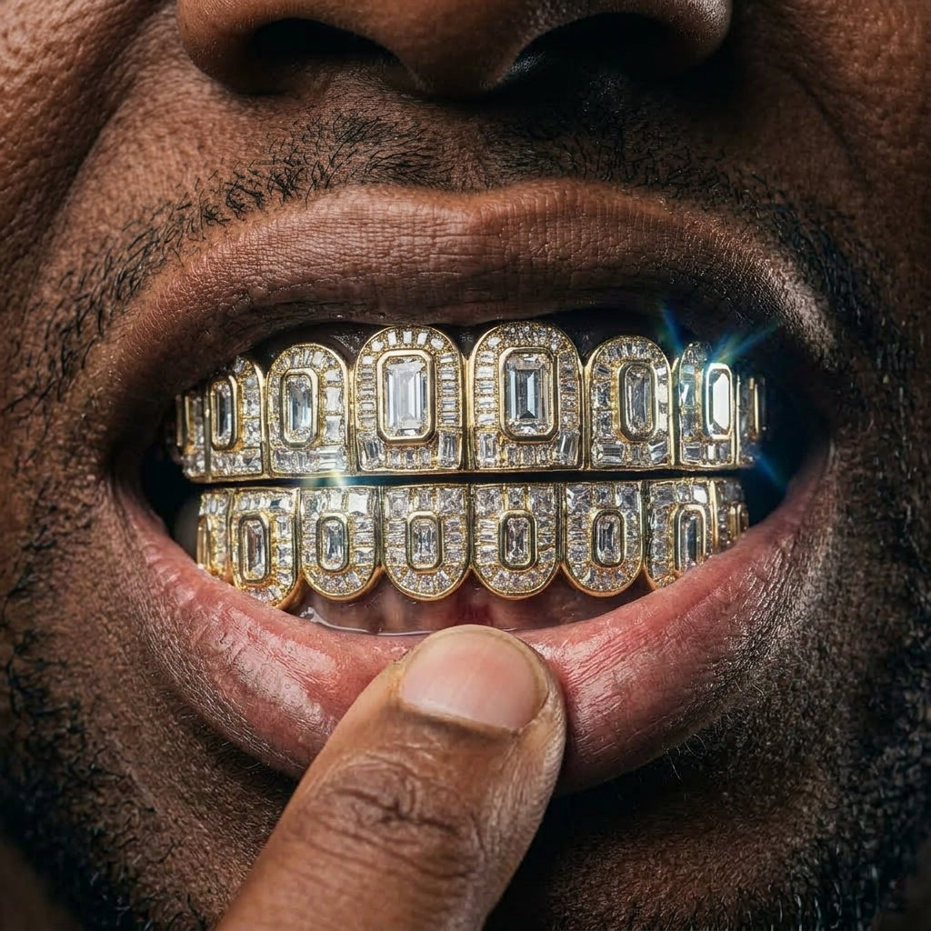 Diamond Grid Grillz in Gold