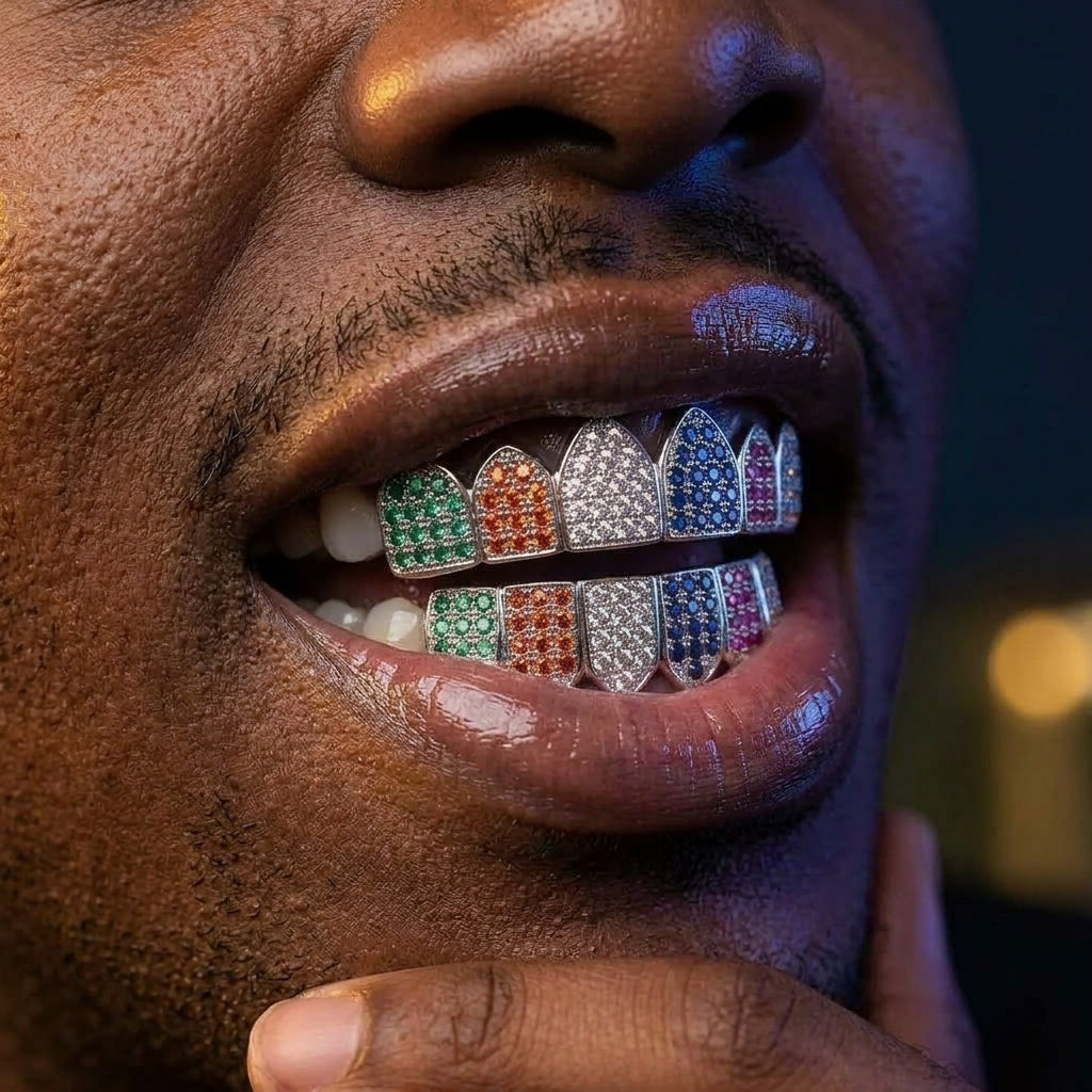 Rainbow Cathedral Gemstone Grillz in Silver