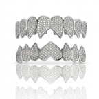 Silver Iced Out Heart Grillz Set