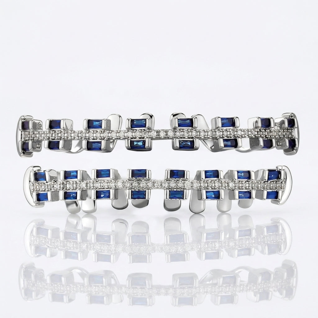 Blue Sapphire & Diamond Grillz Set