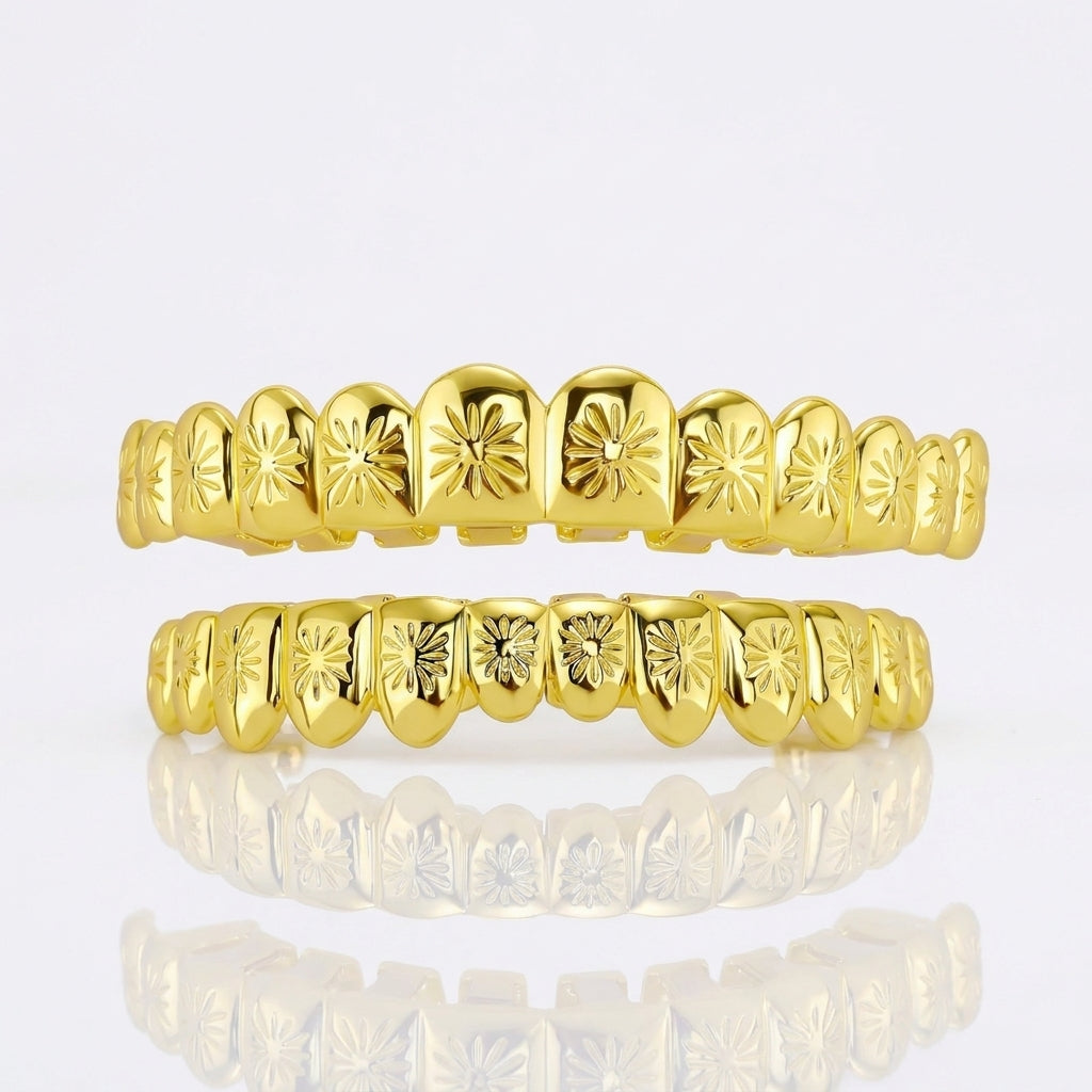 Gold Floral Engraved Grillz Set