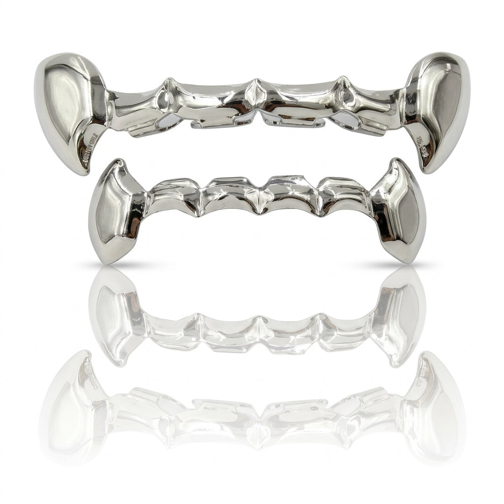Silver Iced Fang Grillz