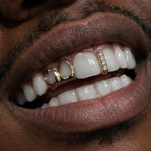 Heart & Diamond Open Grill in Gold