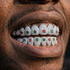 Iced Out Multi-Color Gemstone Grillz Set in Silver