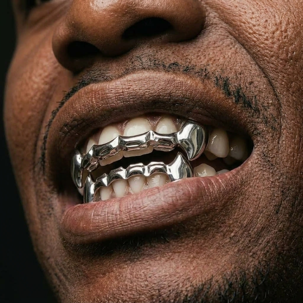 Silver Iced Fang Grillz