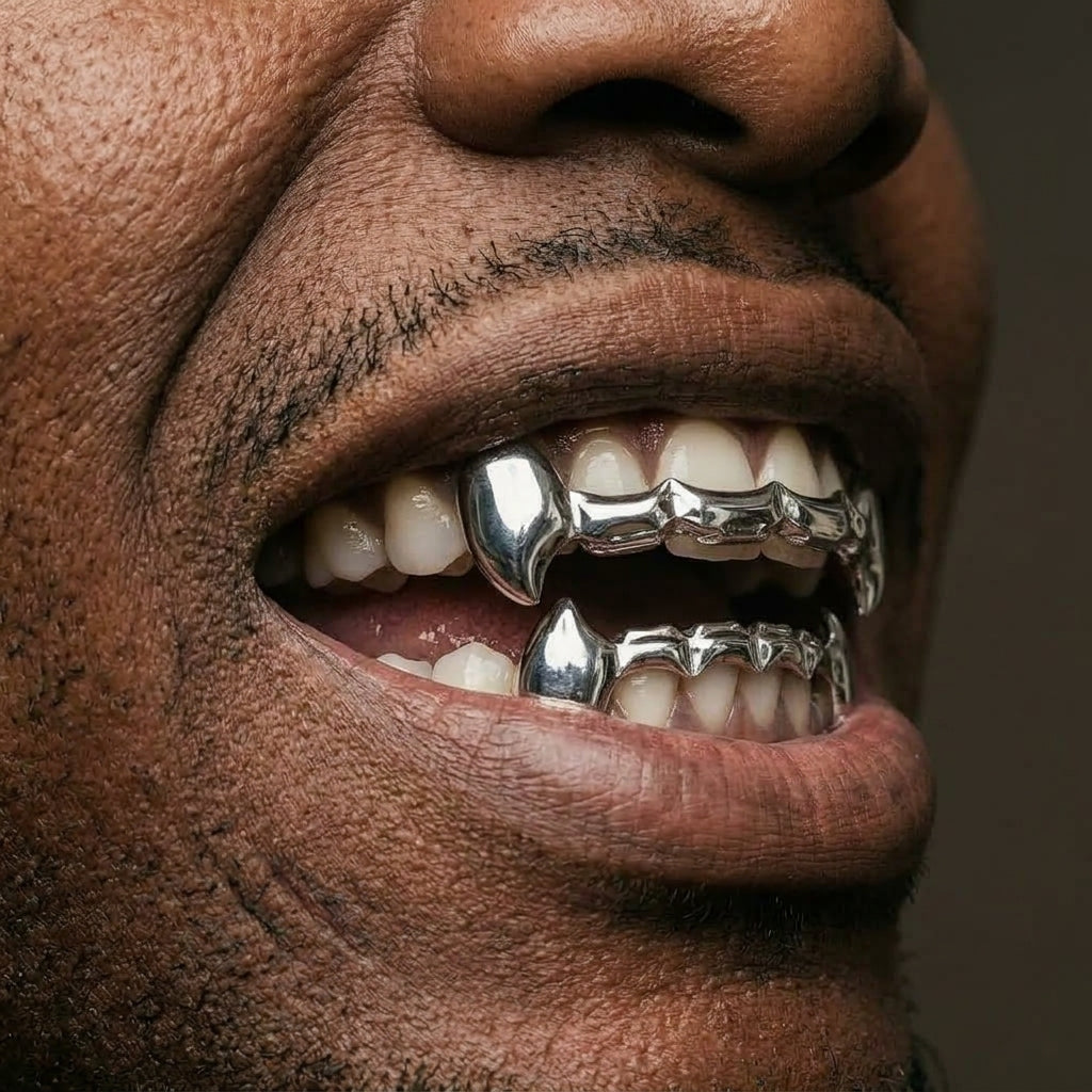 Silver Iced Fang Grillz