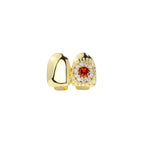 Ruby Diamond Halo Grillz in Gold