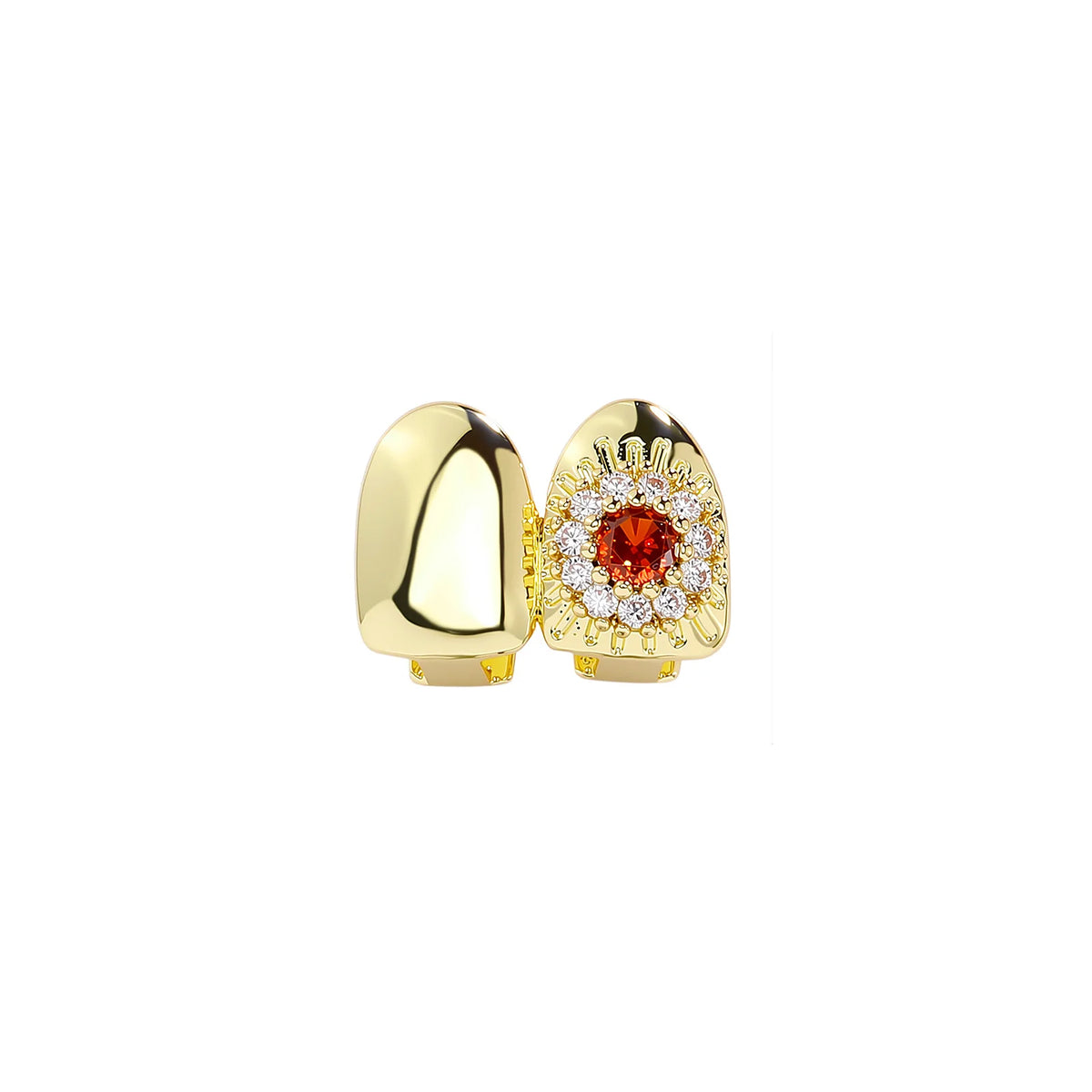 Ruby Diamond Halo Grillz in Gold