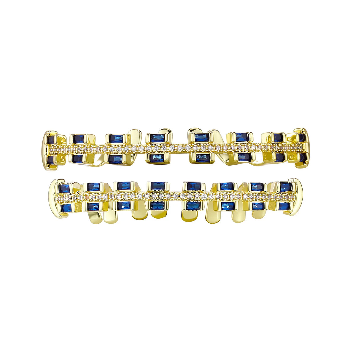 Blue Sapphire & Diamond Grillz Set in Gold