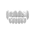 Iced Skull & Diamond Full Set Grillz in Silver