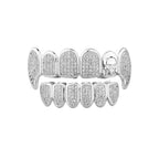 Iced Skull & Diamond Full Set Grillz in Silver