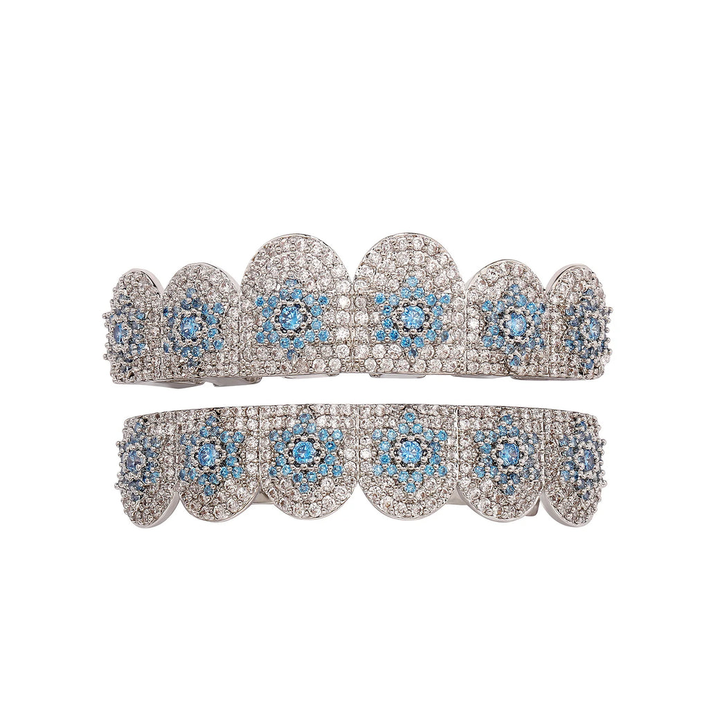 Blue Frost Bloom Grillz in Silver