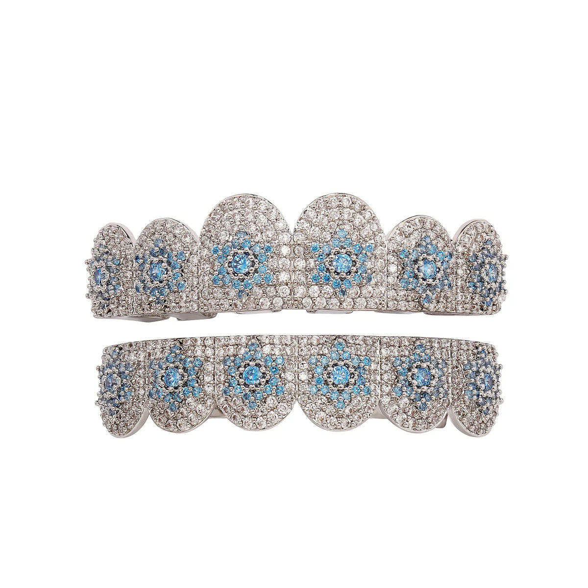 Blue Frost Bloom Grillz in Silver