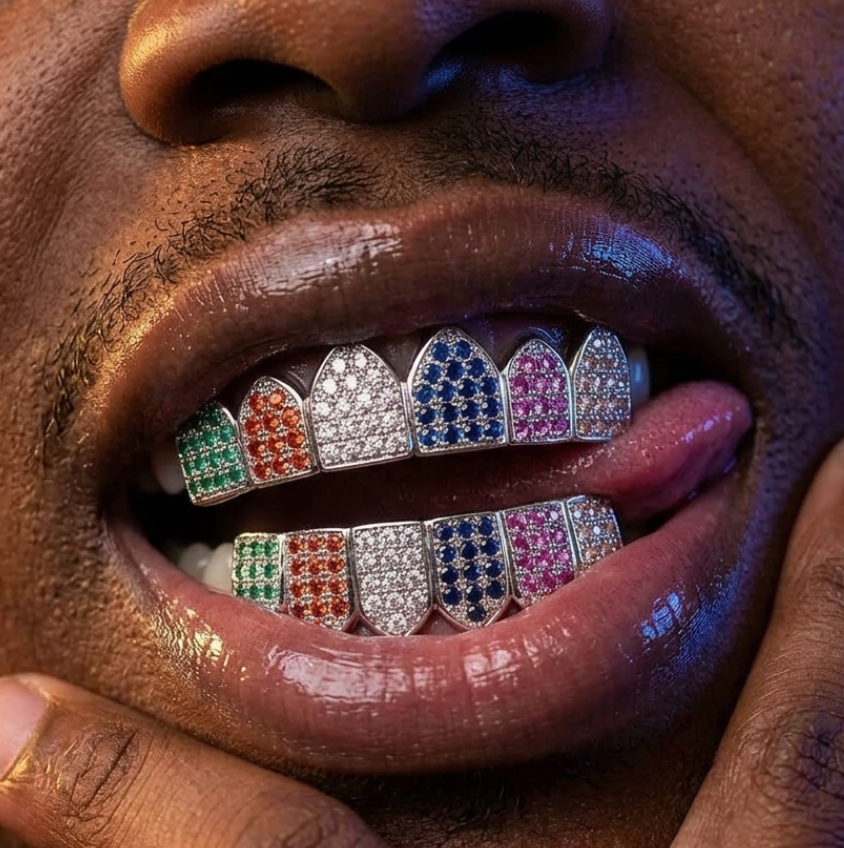 Rainbow Cathedral Gemstone Grillz in Silver