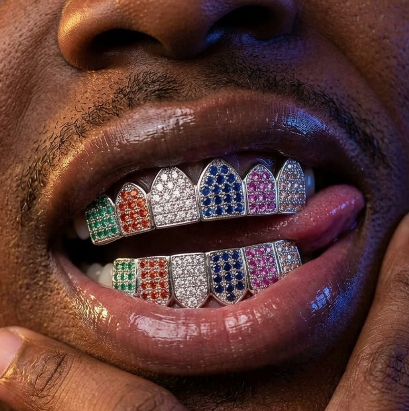 Rainbow Cathedral Gemstone Grillz in Silver