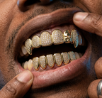 Iced Skull & Diamond Full Set Grillz in Gold