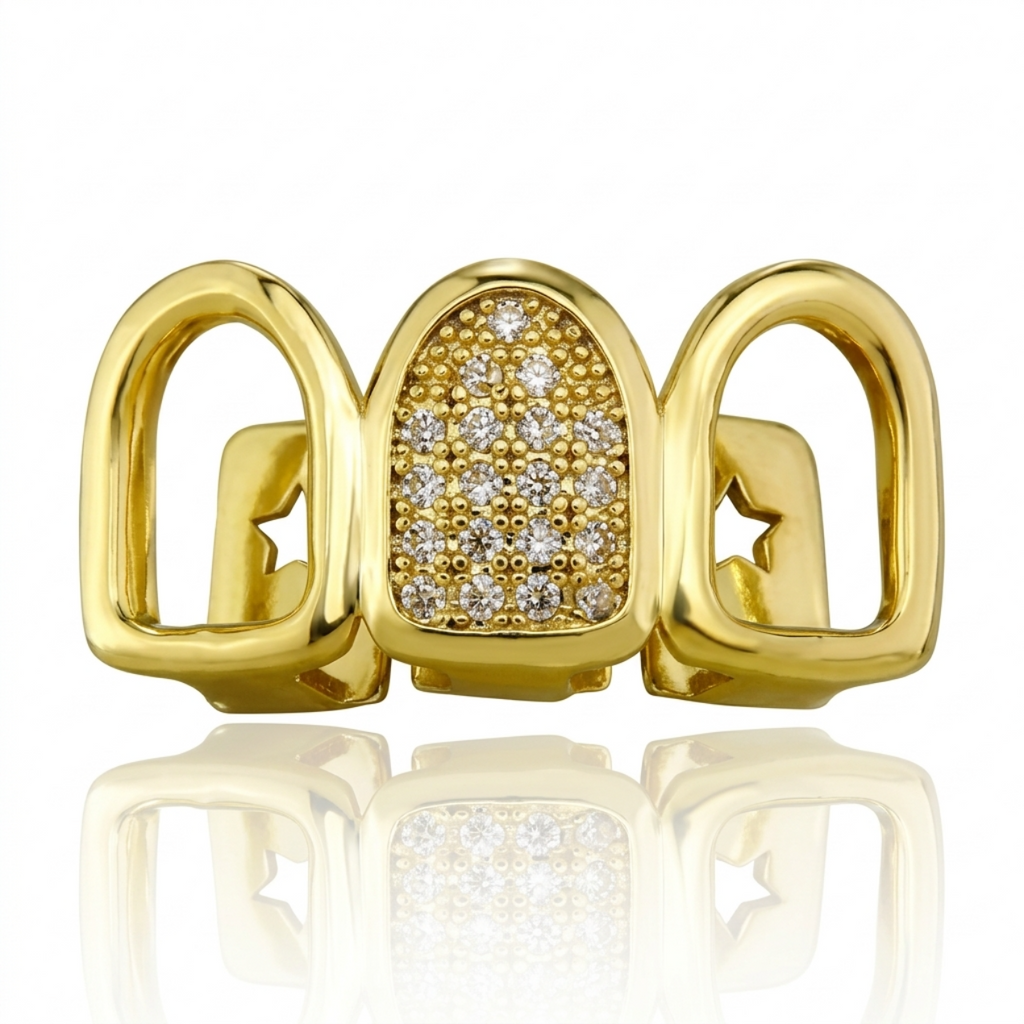 Gold Open Face Diamond Grillz