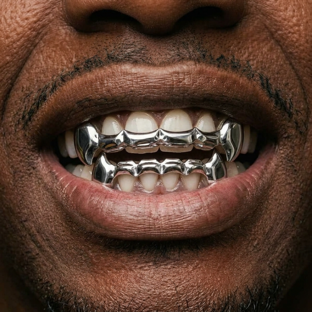 Silver Iced Fang Grillz