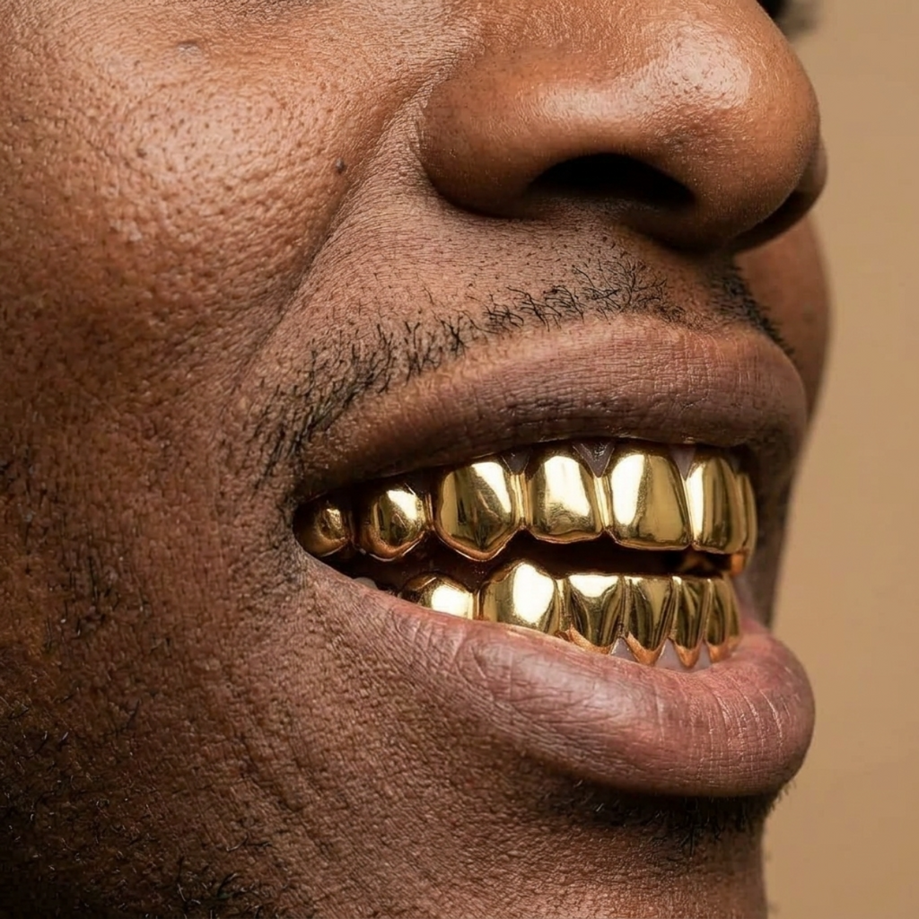 Black Hip Hop 6/6 Teeth Grills Hip Hop 14K Gold Plated Tooth Caps Decor Braces Punk Cosplay Party Braces For Fashion Women Men Jewelry