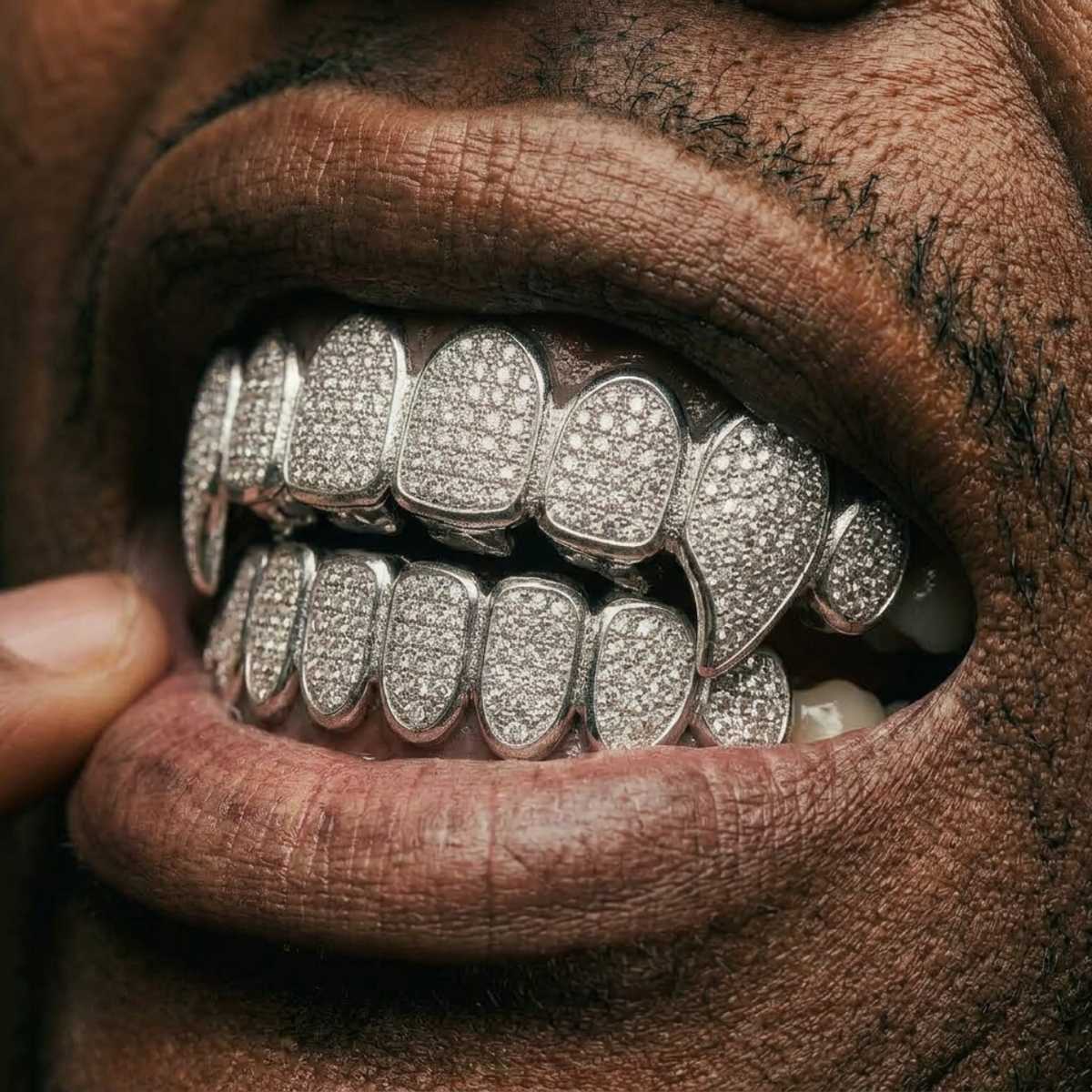 Iced Out Fang Grillz Set in Silver