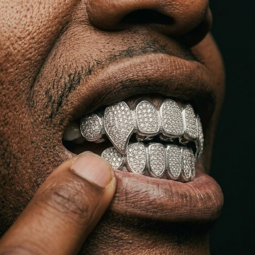 Iced Out Fang Grillz Set in Silver