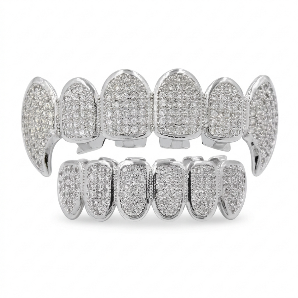 Iced Out Fang Grillz Set in Silver