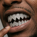 Silver Iced Out Heart Grillz Set