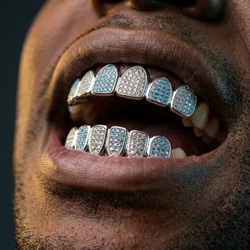 Blue & Silver Checkerboard Grillz