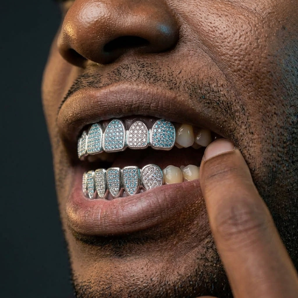 Blue & Silver Checkerboard Grillz
