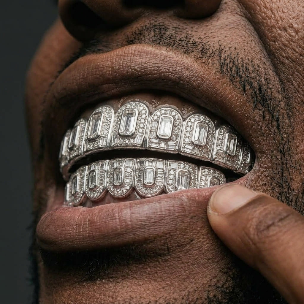 Diamond Grid Grillz in Silver