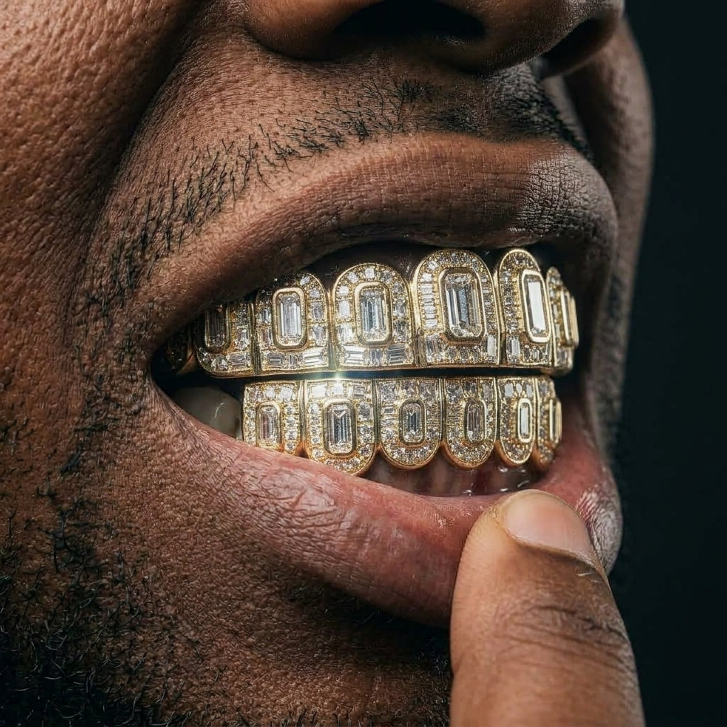 Diamond Grid Grillz in Gold